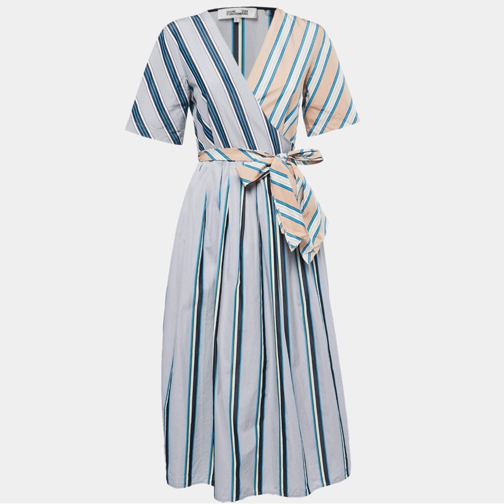 Diane von Furstenberg striped cotton wrap midi dress